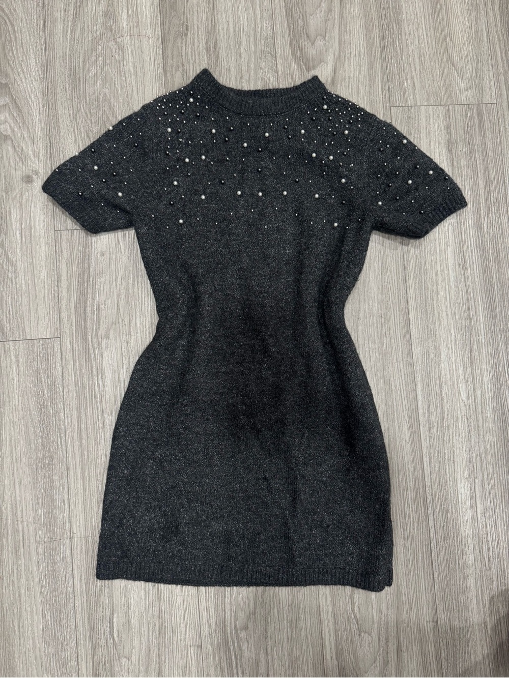 H&M Charcoal Knit Pearl-Detail Tunic